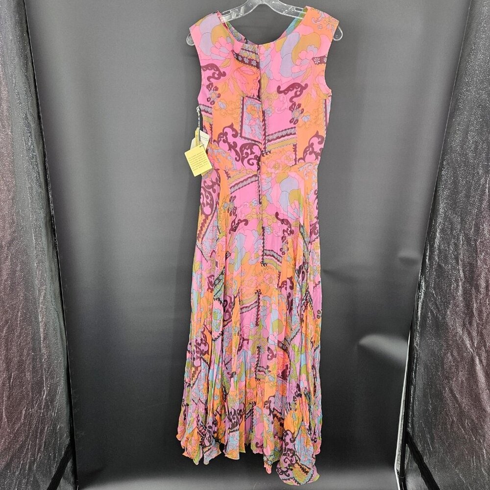 Vintage Elinor Gay Dress Womens 10 Pink Multi Cowl Neck Maxi Rayon 70s NEW Old - Picture 8 of 16